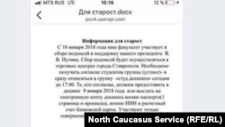 Указание студентам о сборе подписей в поддержку Владимира Путина (скриншот)