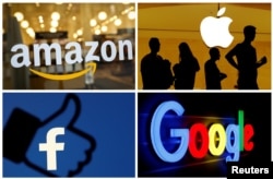 Amazon, Apple, Facebook пен Google компаниялары логосы. Көрнекі сурет.